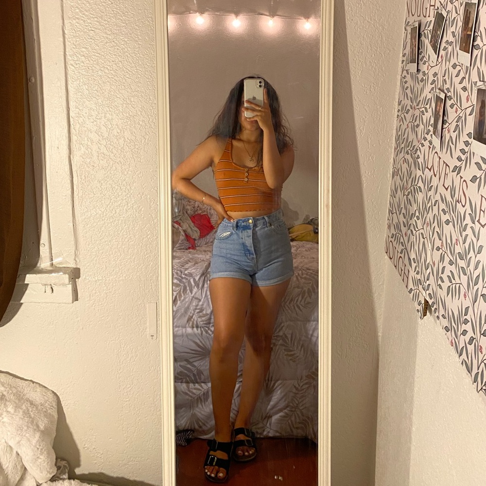 light wash denim shorts